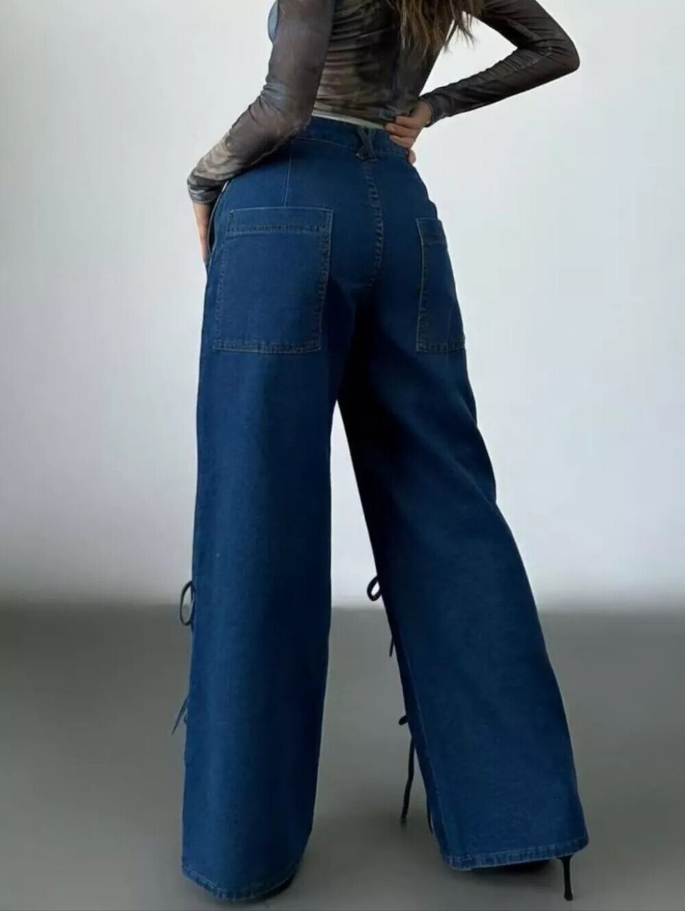 Lace-Up Wide Leg Jeans - Picture 7 of 8